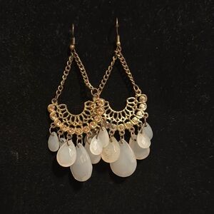 Elegant Gold and Cream Chandelier Earrings